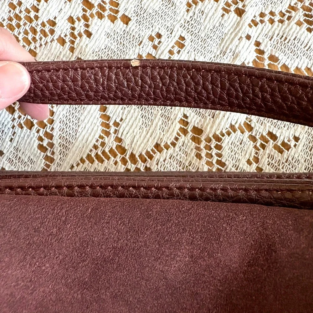 Tignanello Burgundy Pebbled Leather Suede Double Foldover Crossbody Shoulder Bag - Picture 15 of 16